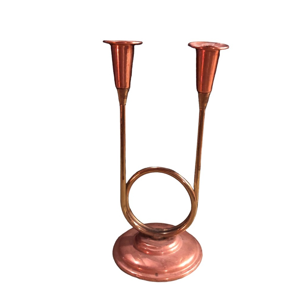 Vintage Coppercraft Guild Brass & Copper Double Candle Holder Pair Mid Century